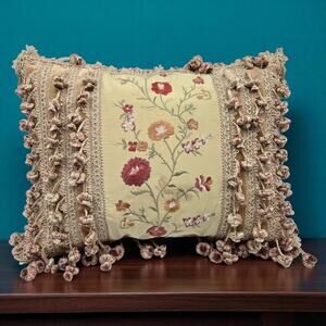 One Neiman Marcus Sweet Dreams Silk Embroidered Floral Velvet Pillow w/Tassels